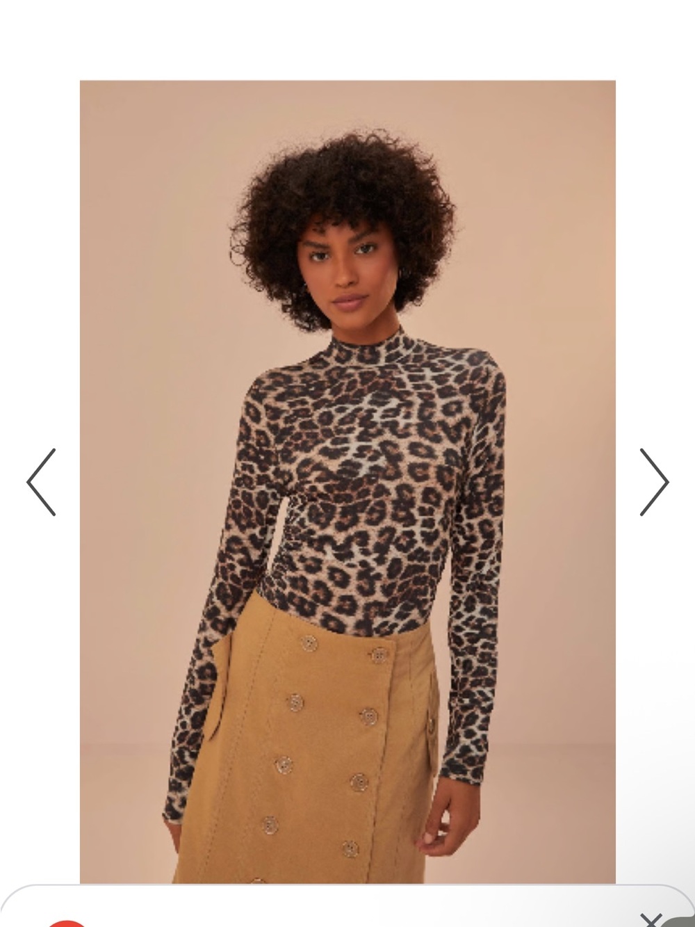 FARM Rio Leopard-Print Long Sleeve Mock Neck Top - Brown/Black